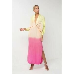 SWF Sunset Ombré Boho Maxi Dress Plunge Neckline Dolman Sleeves Size Small